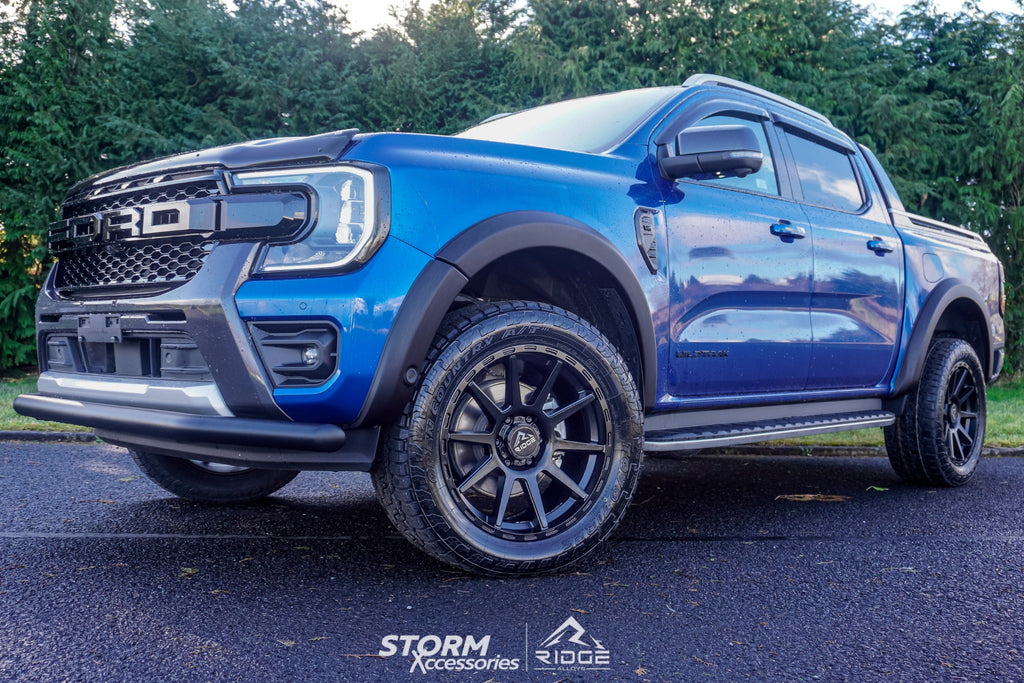 Ridge KN2 Satin Black On 2025 Ford Ranger Lightning Blue – Ridge Alloys