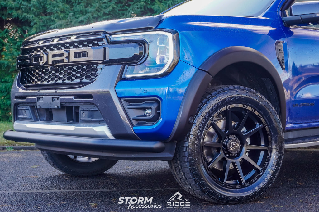 Ridge KN2 Satin Black On 2025 Ford Ranger Lightning Blue – Ridge Alloys